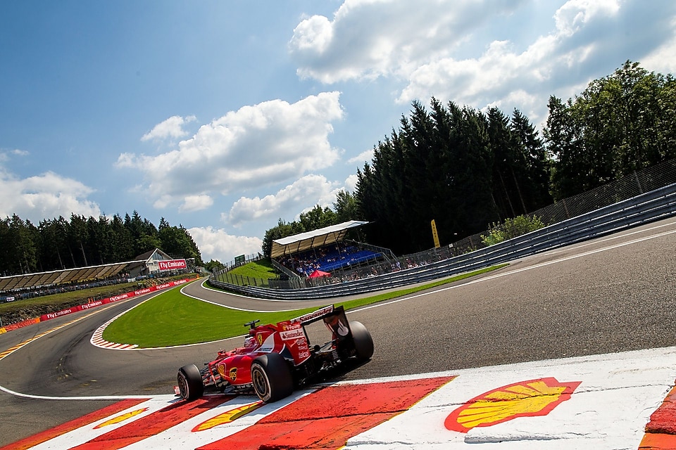 Sebastian Vettel of Germany and Ferrari drives during practice for the Formula One Grand Prix of Belgium at Circuit de Spa-Francorchamps