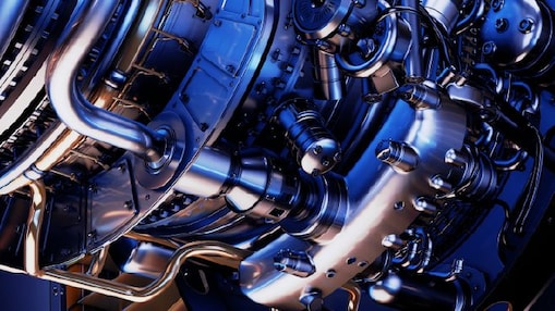 Close up image of turbine with blue lighting