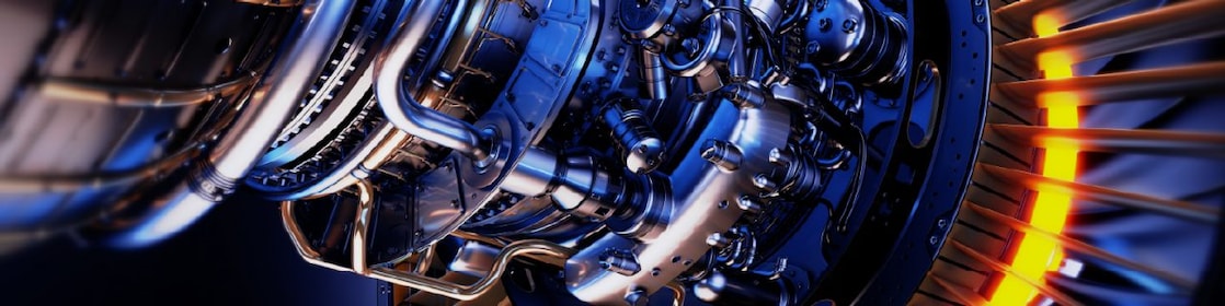 Close up image of turbine with blue lighting