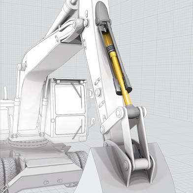 diagram showing shell tellus hydraulic fluid working in the parts of an excavator hydraulic arm