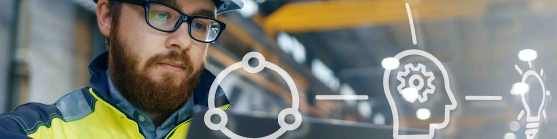 digital overlay on field worker in PPE with laptop