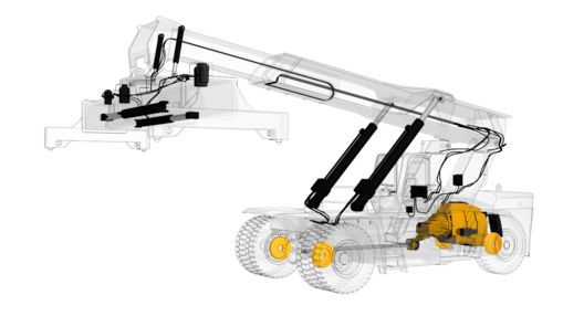 reachstacker with engine highlighted