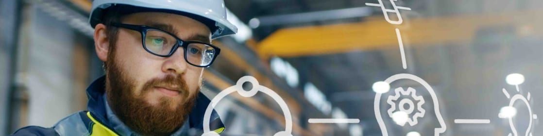 digital overlay on field worker in PPE with laptop