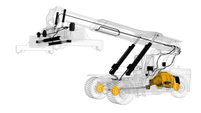 reachstacker with engine highlighted