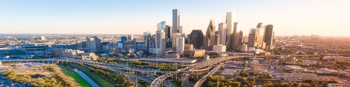 Busy highway with a city in the background