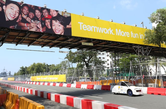 The Cikal ethanol, #501, a ethanol UrbanConcept vehicle from team Cikal ethanol at the Institut Teknologi Bandung in Bandung, Indonesia, on the track during day three of the Shell Eco-marathon Asia, in Manila, Philippines, Saturday, March 5, 2016