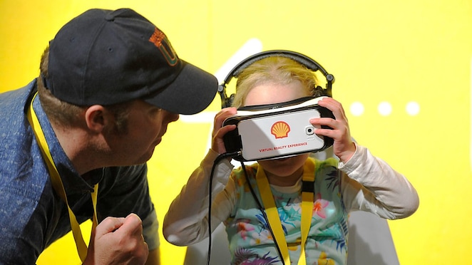 Children interact with exhibits in the Future Energy Zone during Make the Future London 2016 at the Queen Elizabeth Olympic Park, Saturday, July 2, 2016 in London, UK.