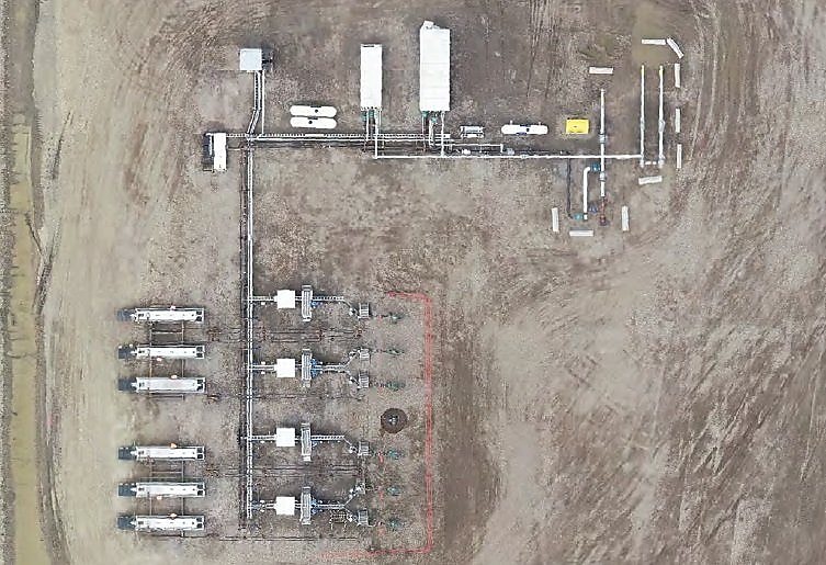 Aerial view of a multi well pad in the Groundbirch field