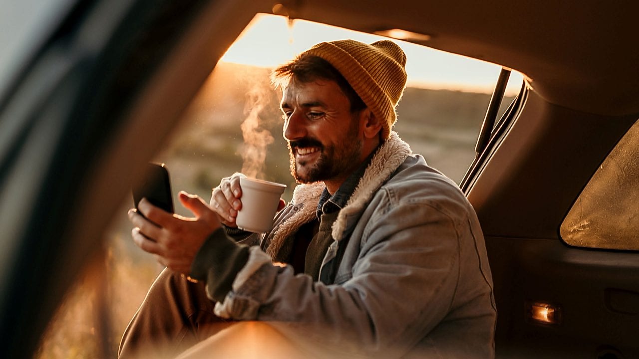 Man at ATM machine women and daughter at airport collage image