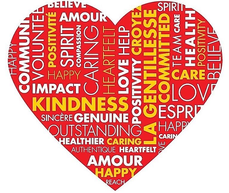 Many words are grouped together to form the shape of a heart that indicates Shell’s Fuelling Kindness initiative.