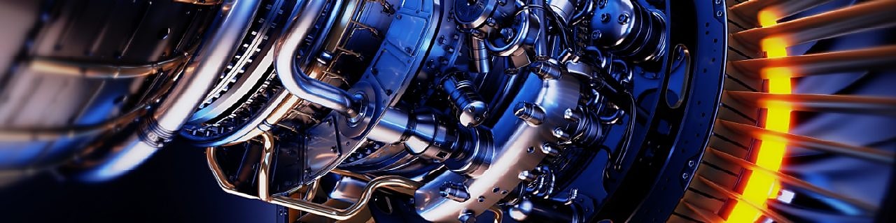 Close-up image of turbine with blue lighting