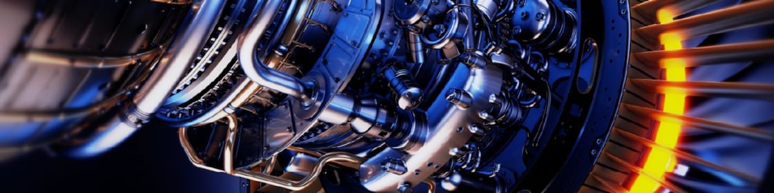 Close-up image of turbine with blue lighting