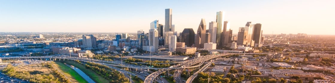 Busy highway with a city in the background