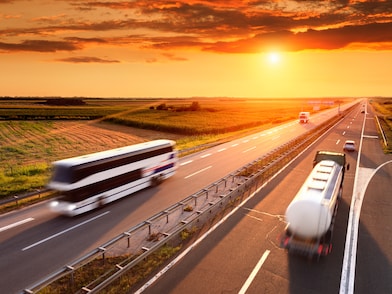 Picture of a highway with vehicles