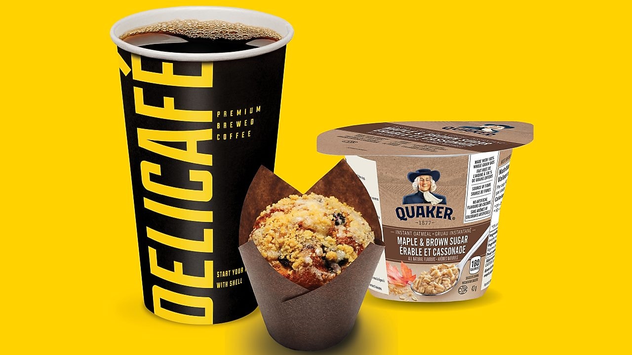 Une boisson delicafé de tout format et une pâtisserie au choix ou une tasse de gruau Quaker Offre combinée à 4,00 $