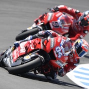 Ducati riders racing near at hand in spain
