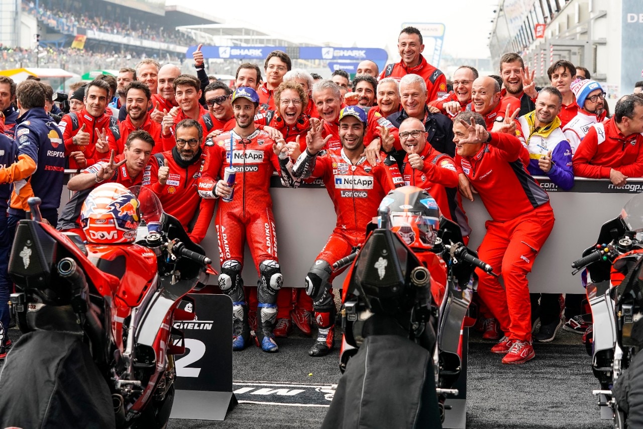 The Ducati MotoGP family celebrates the team's double podium in France