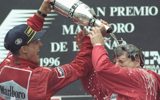 michael schumacher celebrating victory